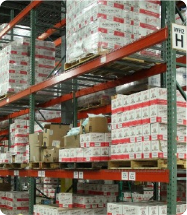 Warehouse stocked with pallets